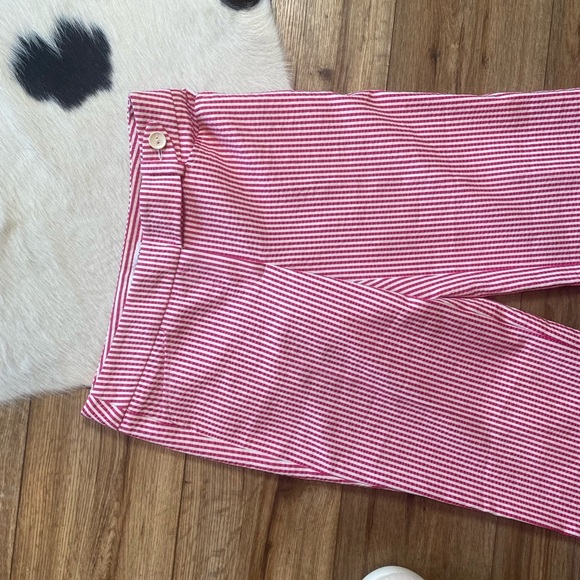 Trina Turk's bright pink and white striped seersucker wide leg pants - Picture 3 of 10
